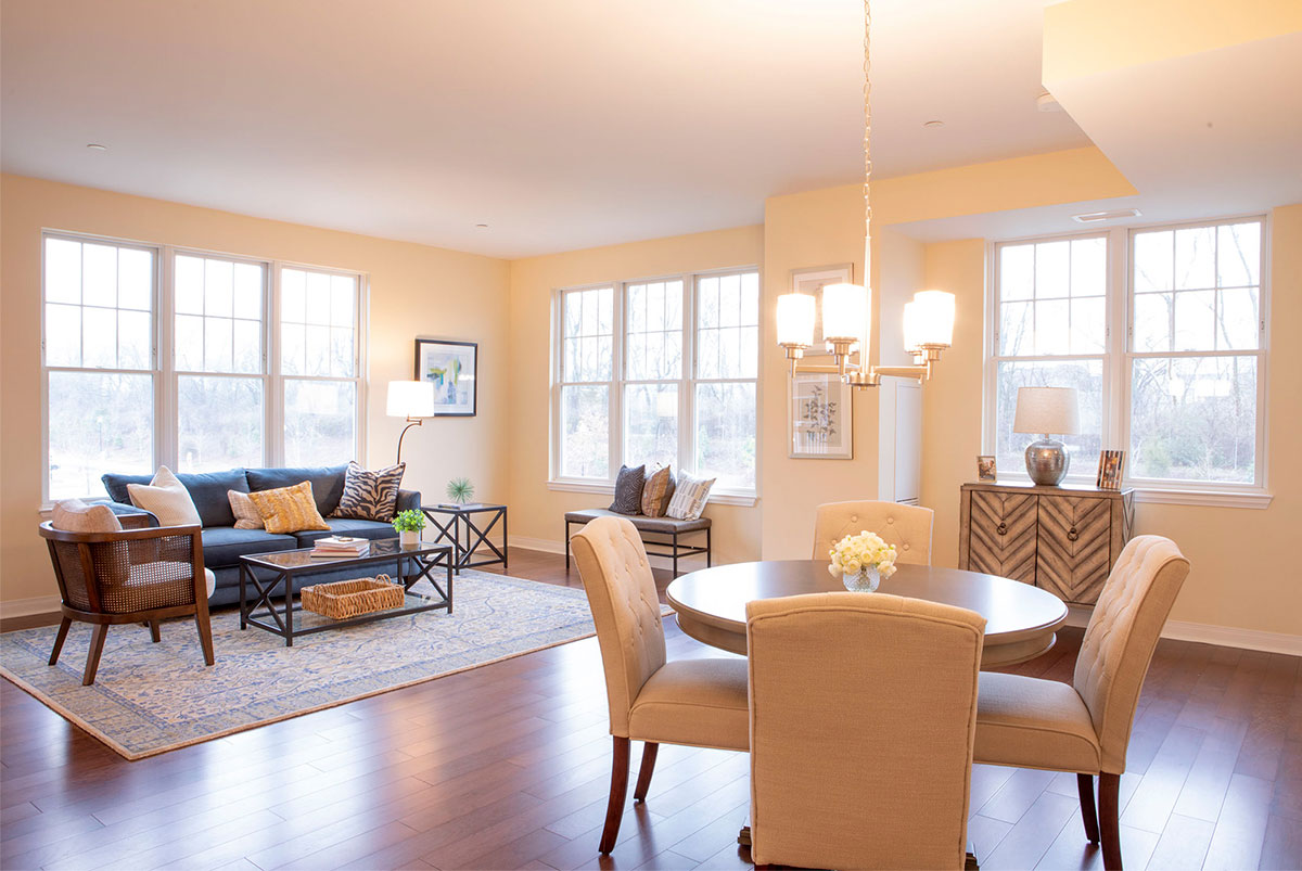 A mid-century, cream colored spacious senior apartment
