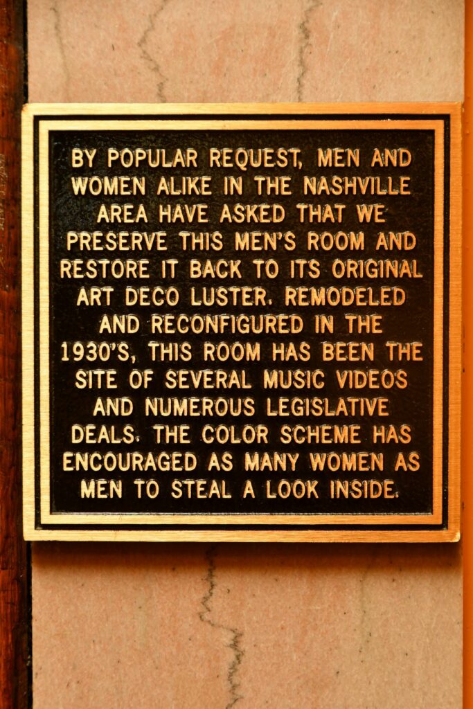 Marker outside the famous mens room in The Hermitage Hotel